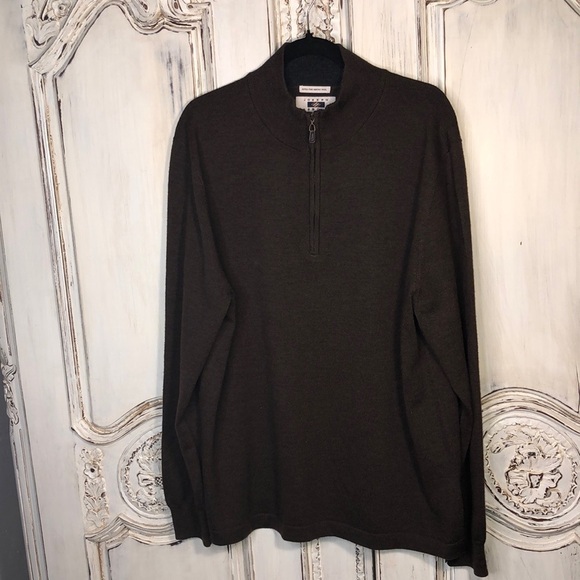 Men’s Joseph Abboud Extra Fine Brown Merino Wool 1/4 Front Zip Sweater Size XXL - Picture 1 of 11